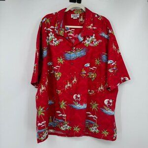 Pacific Legend Red Hawaiian SS Christmas Santa Button Up Shirt Mens 4XL